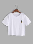 Shein White Pineapple Embroidered Patch T-shirt