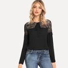 Shein Contrast Lace Keyhole Back Top