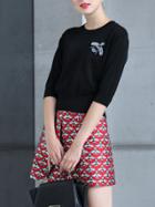 Shein Black Knit Sweater Top With Bee Print Skirt