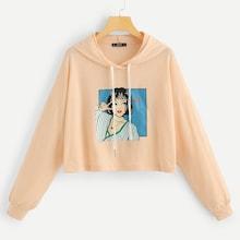Shein Drop Shoulder Figure Crop Hoodie
