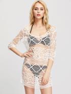 Shein White Hollow Out Crochet Lace Cover Up