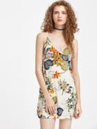 Shein Floral Print Strappy Backless Slip Dress