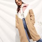 Shein Button Front Color Block Teddy Coat