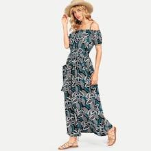 Shein Waist Belted Botanical Print Dress
