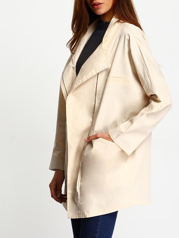 Shein Beige Dropped Shoulder Seam Contrast Cuffed Coat