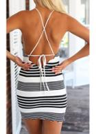 Rosewe Stripe Print Open Back Sleeveless Dress