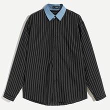 Shein Men Contrast Collar Striped Shirt