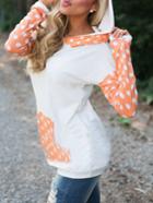 Shein White Hooded Polka Dot Pocket Sweatshirt