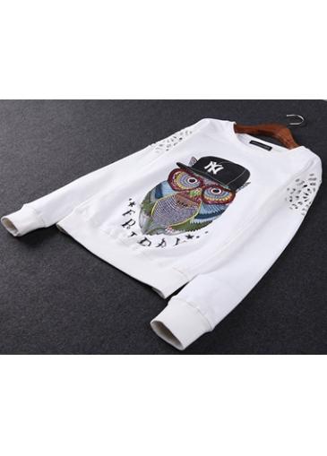 Rosewe Night Owl Print Long Sleeve White Sweats