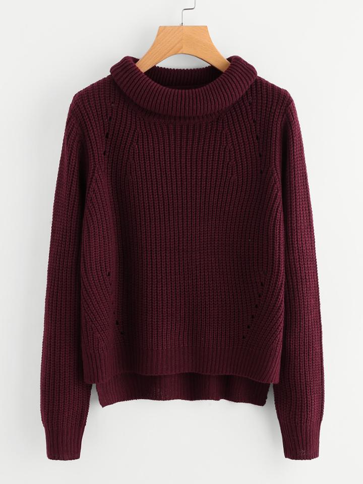 Shein Roll Neck Staggered Hem Jumper