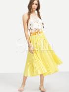 Shein Yellow Pleated Midi Skirt