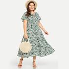 Shein Plus Palm Leaf Print Keyhole Neck Dress