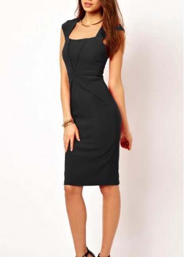 Rosewe Exclusive Cap Sleeve Solid Black Sheath Open Back Dress