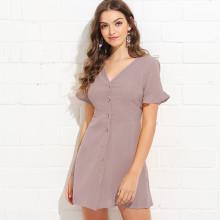 Shein Ruffle Cuff Button Up Dress