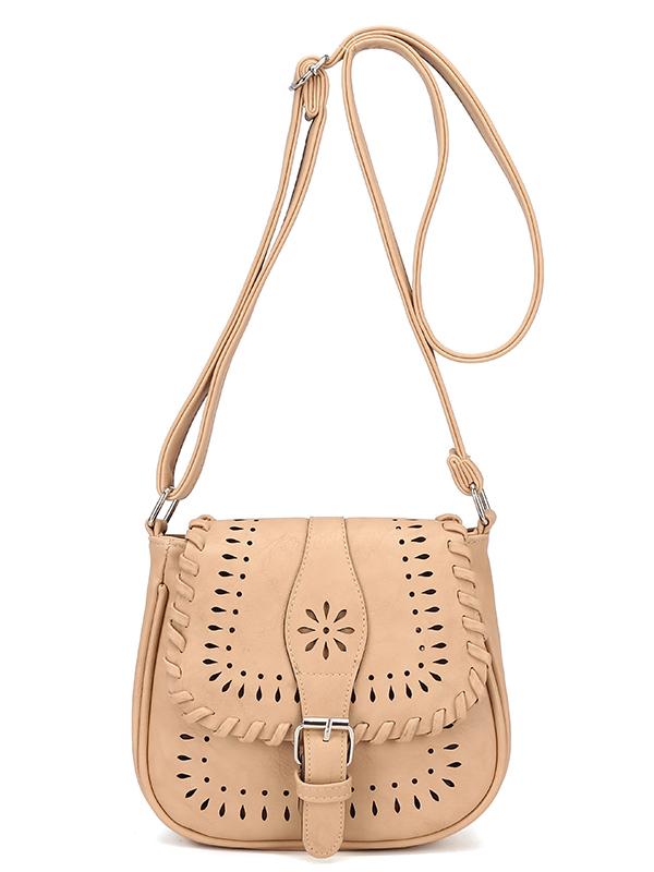 Shein Laser-cut Buckle Strap Saddle Bag - Beige