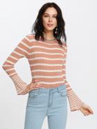 Shein Fluted Sleeve Striped Ribbed Sweater