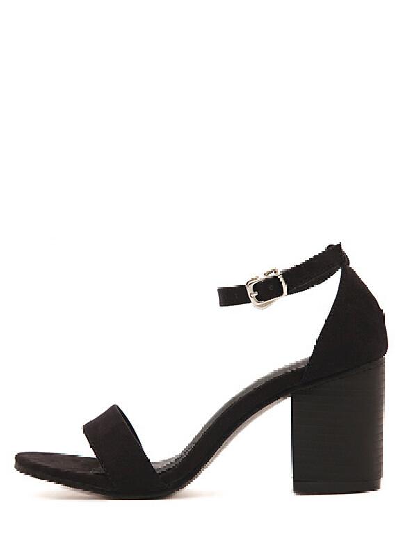 Shein Black Velvet Open Toe Ankle Strap Chunky Pumps