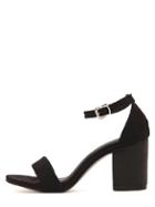 Shein Black Velvet Open Toe Ankle Strap Chunky Pumps