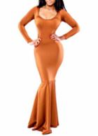 Rosewe Elegant Round Neck Long Sleeve Woman Maxi Dress