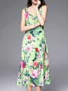 Shein Green Flowers Print Shift Dress