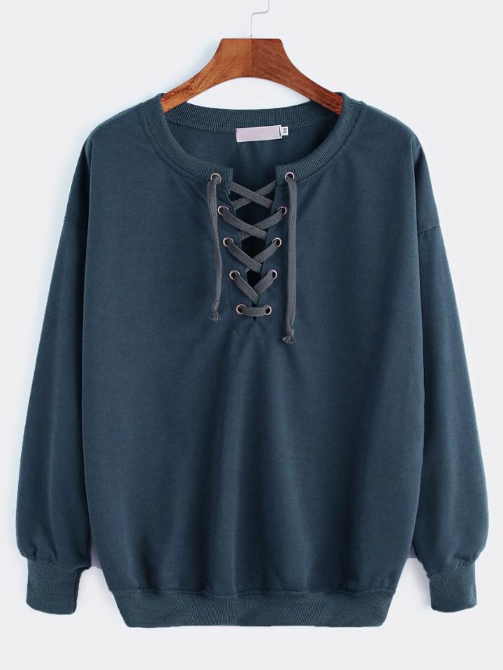 Shein Drop Shoulder Lace Up Sweatshirt