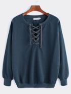 Shein Drop Shoulder Lace Up Sweatshirt