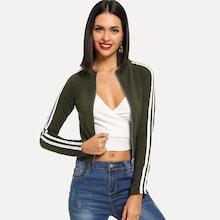 Shein Tape Detail Zip Up Crop Jacket