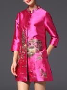 Shein Hot Pink Collar Embroidered Shift Coat