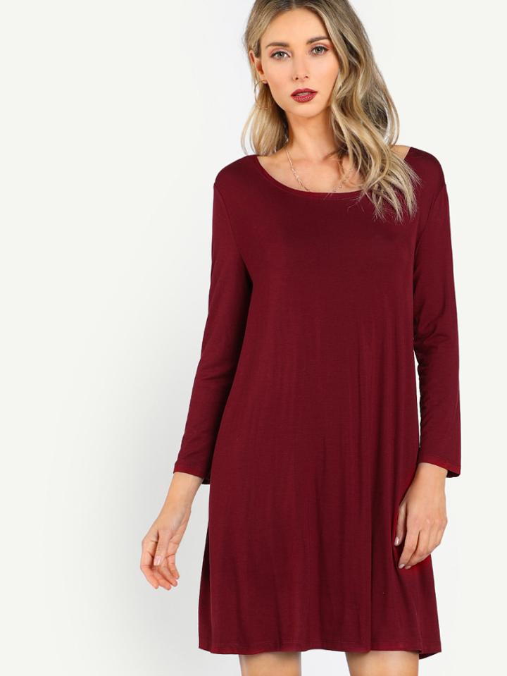 Shein Long Sleeve Solid Tunic Dress