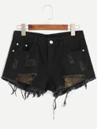 Shein Black Asymmetric Cut Raw Hem Denim Shorts