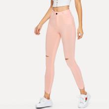 Shein Skinny Raw Hem Ripped Jeans