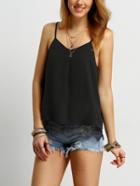 Shein Black Spaghetti Strap Eyelash Lace Cami Top