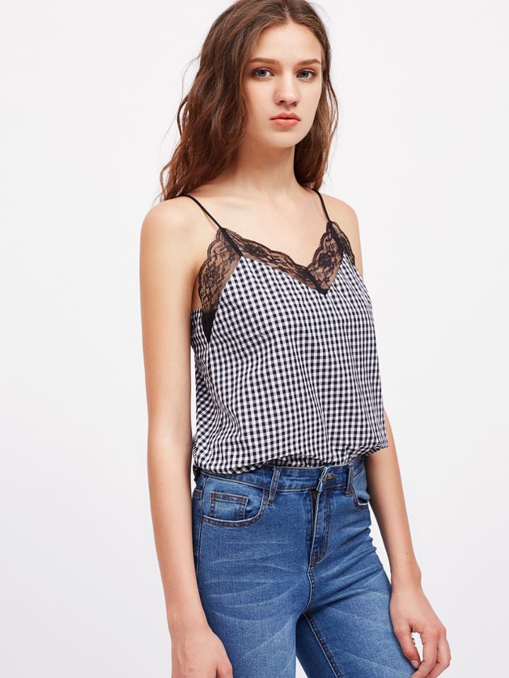 Shein Lace Trim Checkered Cami Top