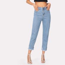 Shein Roll Up Frayed Hem Jeans