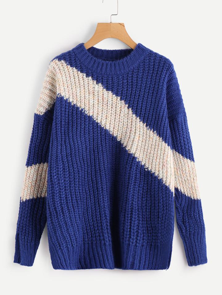 Shein Two Tone Slit Cuff Drop Shoulder Jumper