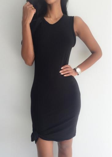 Rosewe Sleeveless Black Round Neck Bodycon Dress