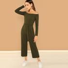 Shein Off Shoulder Tie Waist Wide Leg Jumpsuit