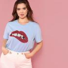 Shein Plus Sequin Red Lip T-shirt