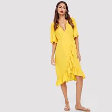 Shein Surplice Neck Ruffle Dip Hem Dress