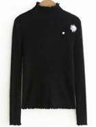 Shein Black Pearl Embellished Knitwear With Faux Fur Ball