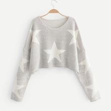 Shein Drop Shoulder Star Pattern Crop Jumper