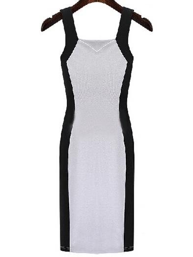 Shein Strappy Contrast Panel Back Slit Ribbed Dress