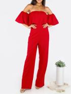 Shein Red Off The Shoulder Ruffle Jumpsuit