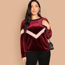 Shein Plus Elastic Hem Chevron Velvet Pullover