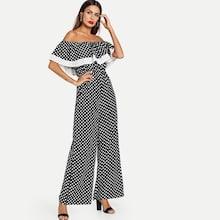 Shein Layered Flounce Off Shoulder Polka Dot Jumpsuit
