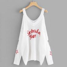 Shein Open Shoulder Embroidery Sweater