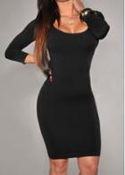 Rosewe Long Sleeve Round Neck Black Bodycon Dress