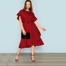 Shein Plus Cutout Sleeve Ruffle Wrap Dress With Belt