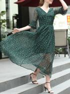 Shein V Neck Bell Sleeve Match Print Dress