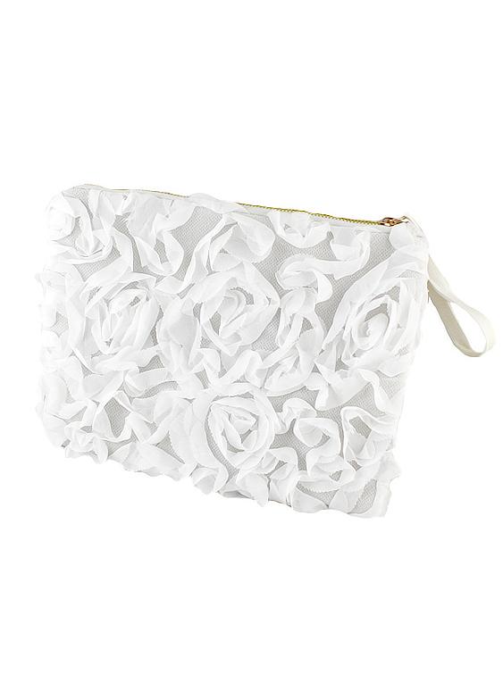 Shein White Zipper Rose Clutches Bag